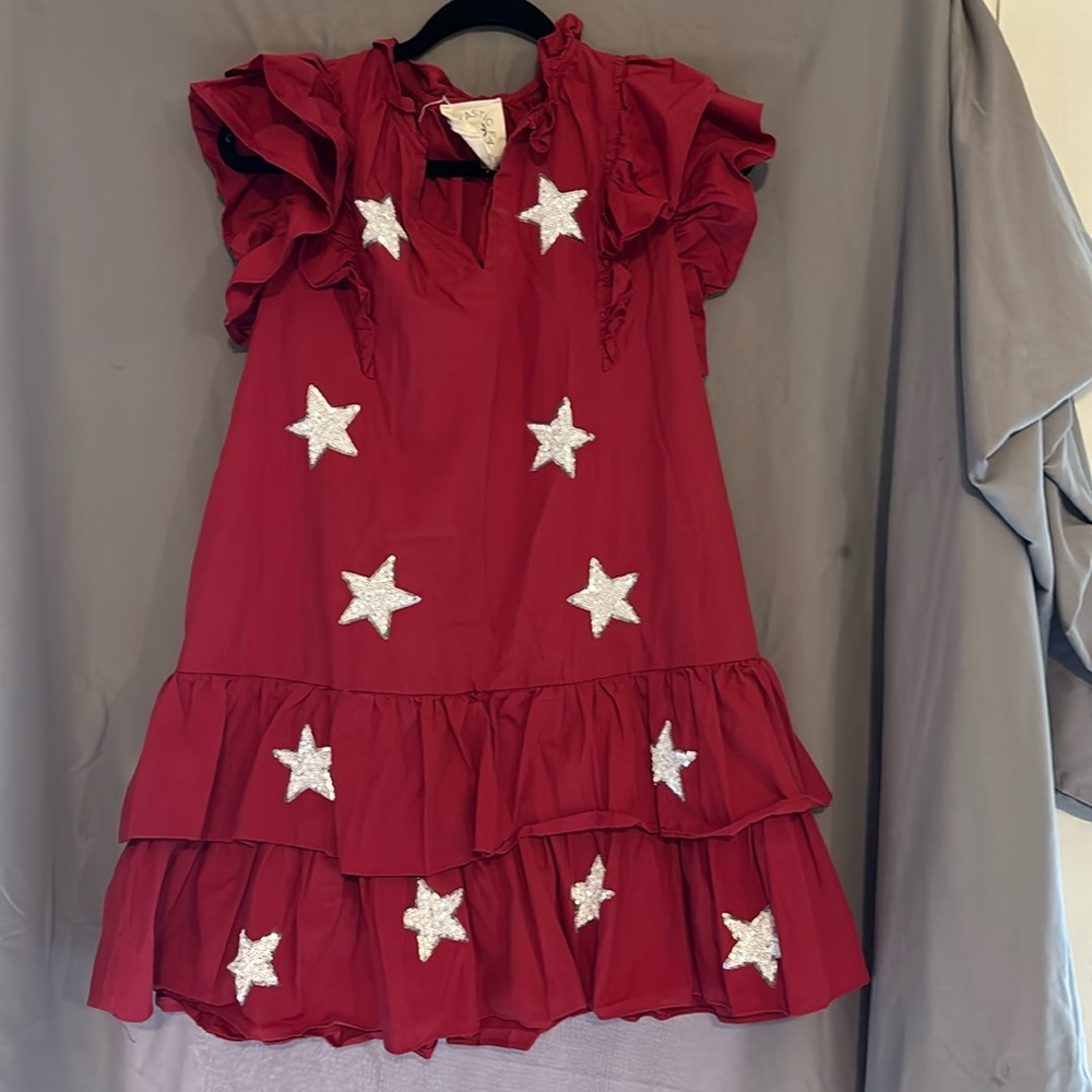 Elegant Red Star-Embellished Mini Dress